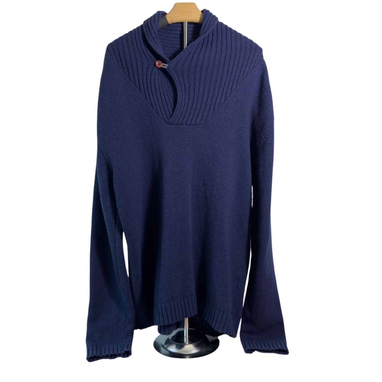 Oliver Spencer Oliver Spencer Lewes Sweater Lambswool Shawl Collar Navy Size US XL / EU 56 / 4 - 1 Thumbnail