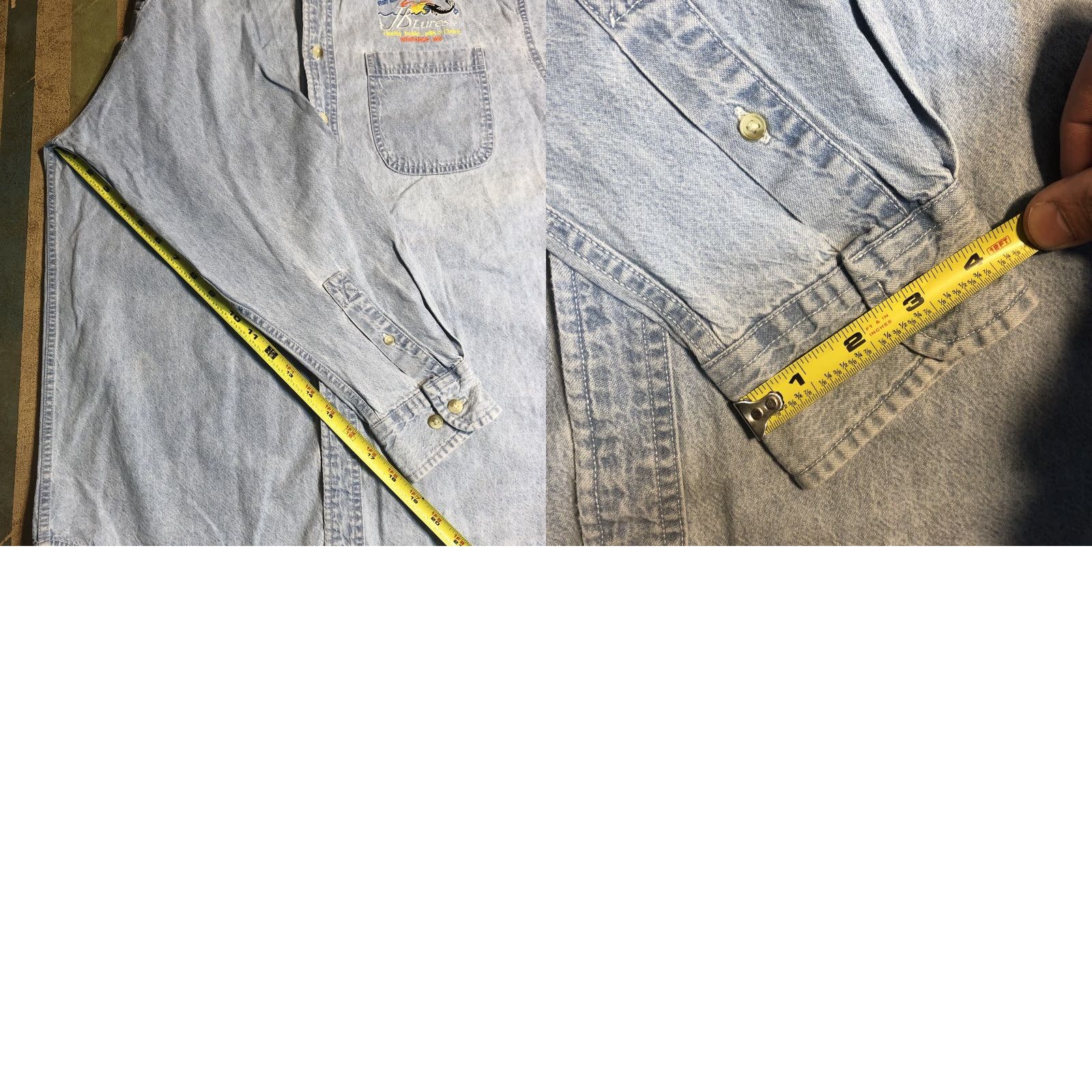 Denime VINTAGE JB Lures Shirt Denim Chambray Button-Down M Blue Men Short Sleeve Button-Up 90s Fishing Promo Etc Size US M / EU 48-50 / 2 - 8 Thumbnail