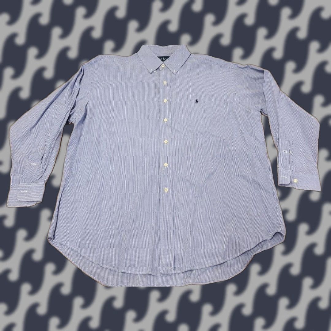 Polo Ralph Lauren Polo Ralph Lauren Shirt Men's Blue Squares L Long Sleeve Button-Down Collar Knit Cotton Embroidered Logo Classic Geometric All Seasons Size US L / EU 52-54 / 3 - 1 Thumbnail