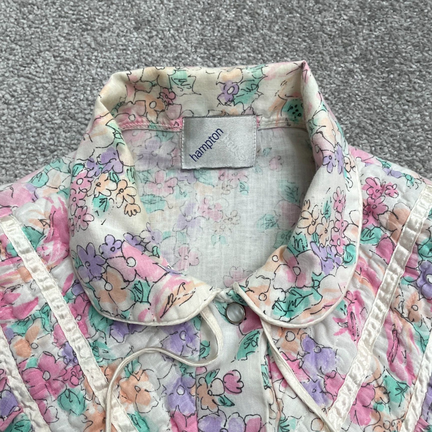 Vintage Hampton Dress Vintage Sleep Nightgown Womens M Multi Floral Short Sleeve Snap Knit Cotton Green 80s 90s Classic Nightwear Mens Womens Size M / US 6-8 / IT 42-44 - 5 Thumbnail