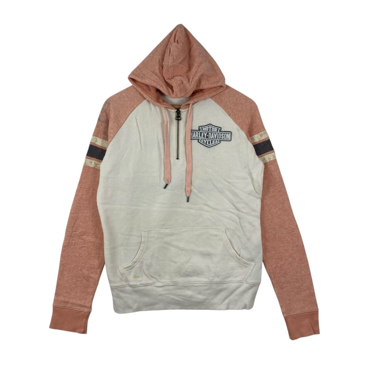 Harley Davidson Harley Davidson 1/4 Zip Hoodie Large Peach Cream Moto Vtg Size L / US 10 / IT 46 - 1 Thumbnail