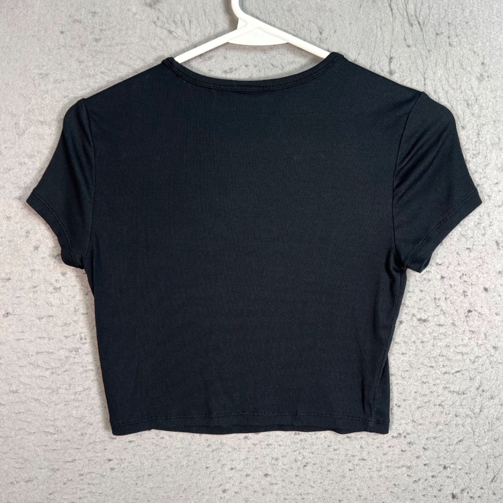 Vintage Sunday Best Crop Top Womens Medium Black Ribbed Modal Knit Short Sleeve Round Neck Size M / US 6-8 / IT 42-44 - 2 Thumbnail