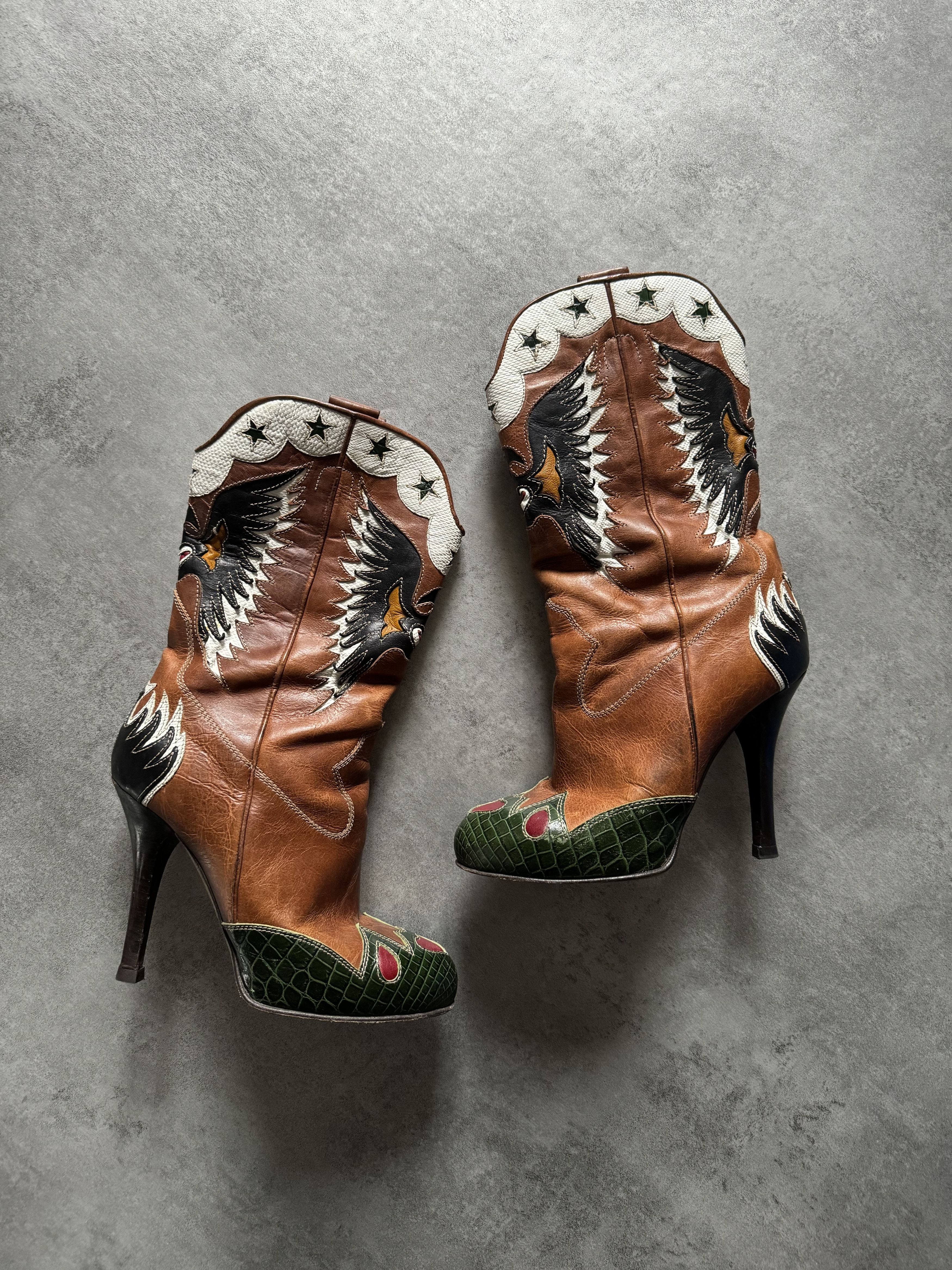 image of Archival Clothing x Dolce Gabbana Cowboy Boss Boots in Brown, Women's (Size 9)
