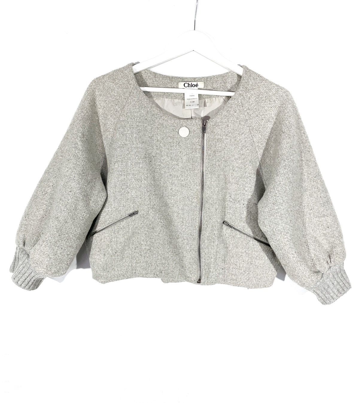Chloe × Designer Chloe Bomber Wool Gray Jacket Made in France Junior Size XXS / US 00 / IT 34 - 1 Thumbnail
