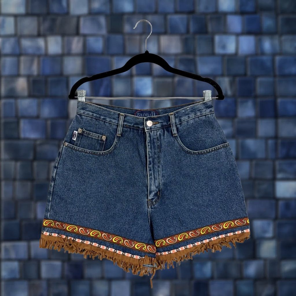 Denime VINTAGE Zana-di Denim Shorts Juniors 11/12 Blue Fringe Western Boho Festival Y2k Jeans Shorts Womens? Size 32" / US 10 / IT 46 - 1 Thumbnail