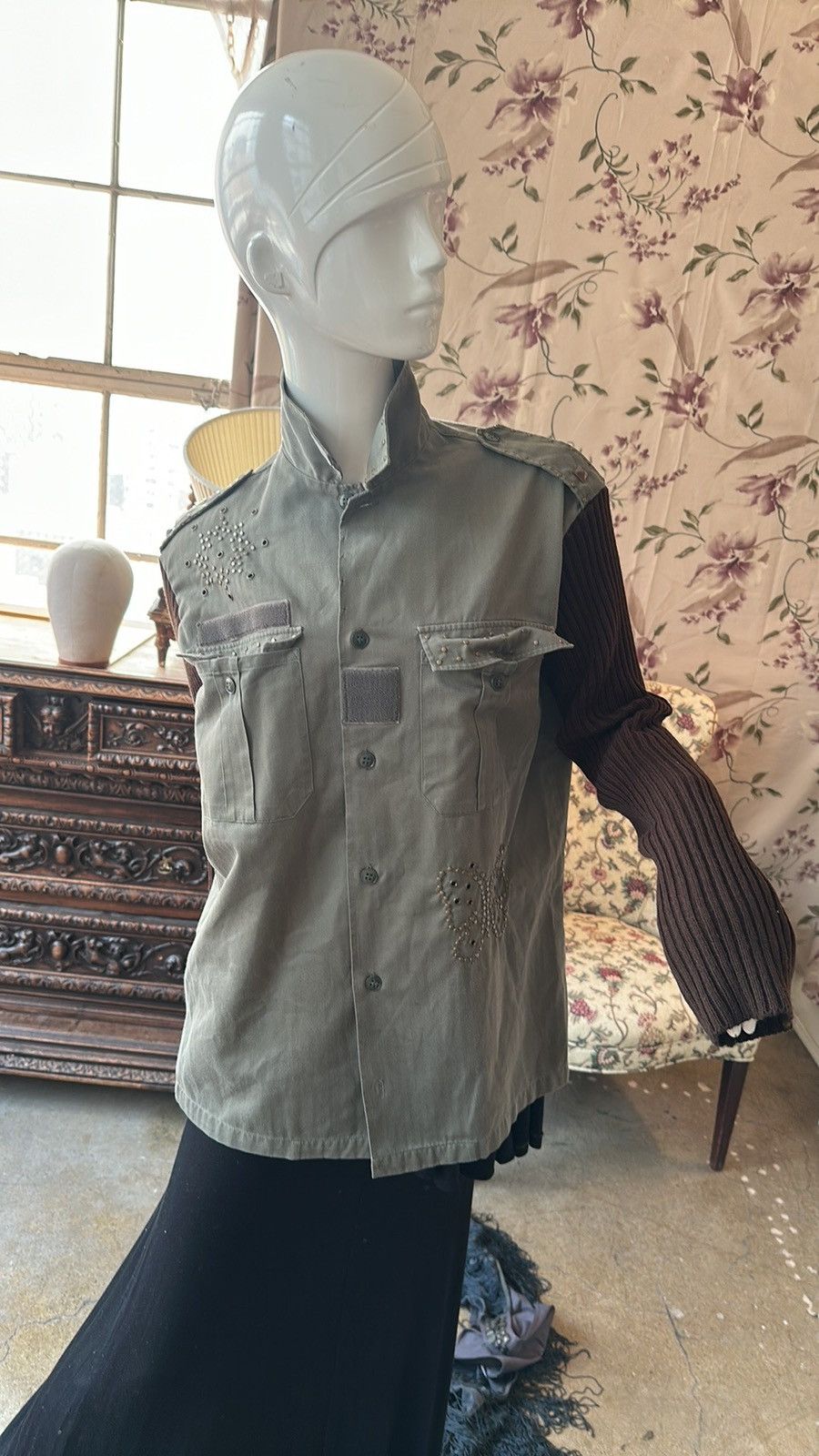 Other Military green Cotton Knit Sleeves Jacket Embellished Size M / US 6-8 / IT 42-44 - 4 Thumbnail