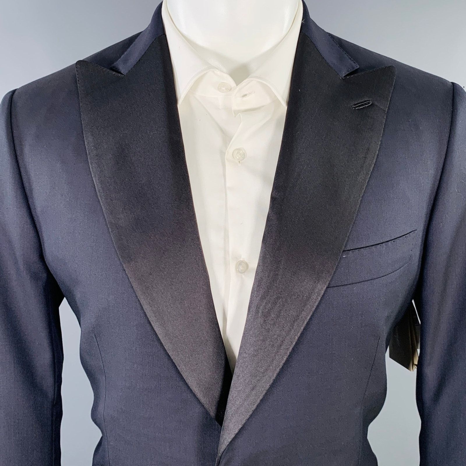 Brioni Navy Black Two Toned Wool Peak Lapel Sport Coat Size 40R - 2 Thumbnail