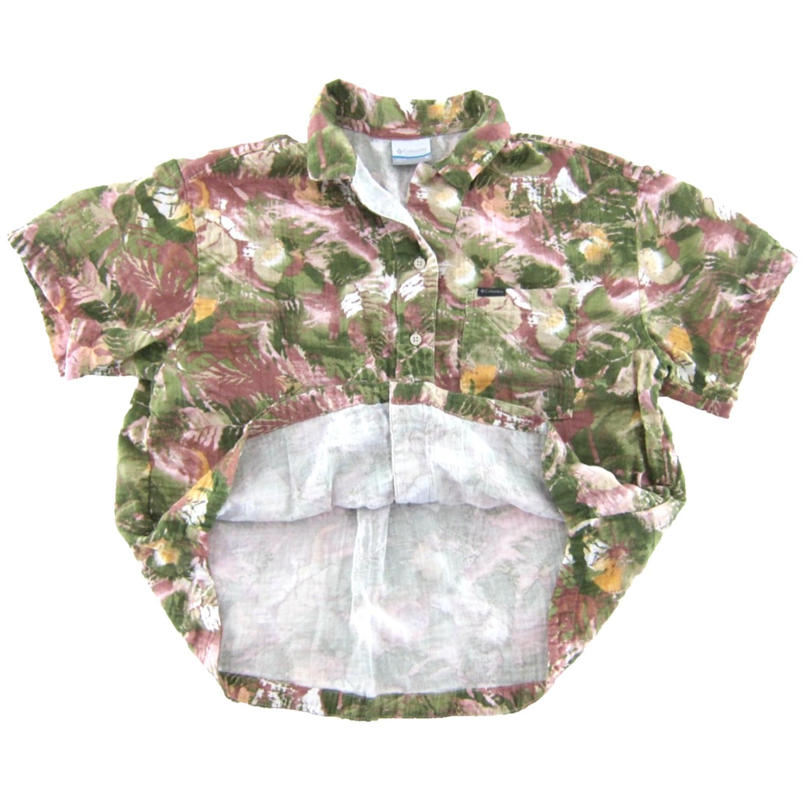 Pinko Columbia Button-Up Short Sleeve Blouse M - 100% Cotton Floral Pink Yellow Green, Womens, 100% Cotton Olors, Classic Fit, Collared Shirt Size M / US 6-8 / IT 42-44 - 5 Thumbnail
