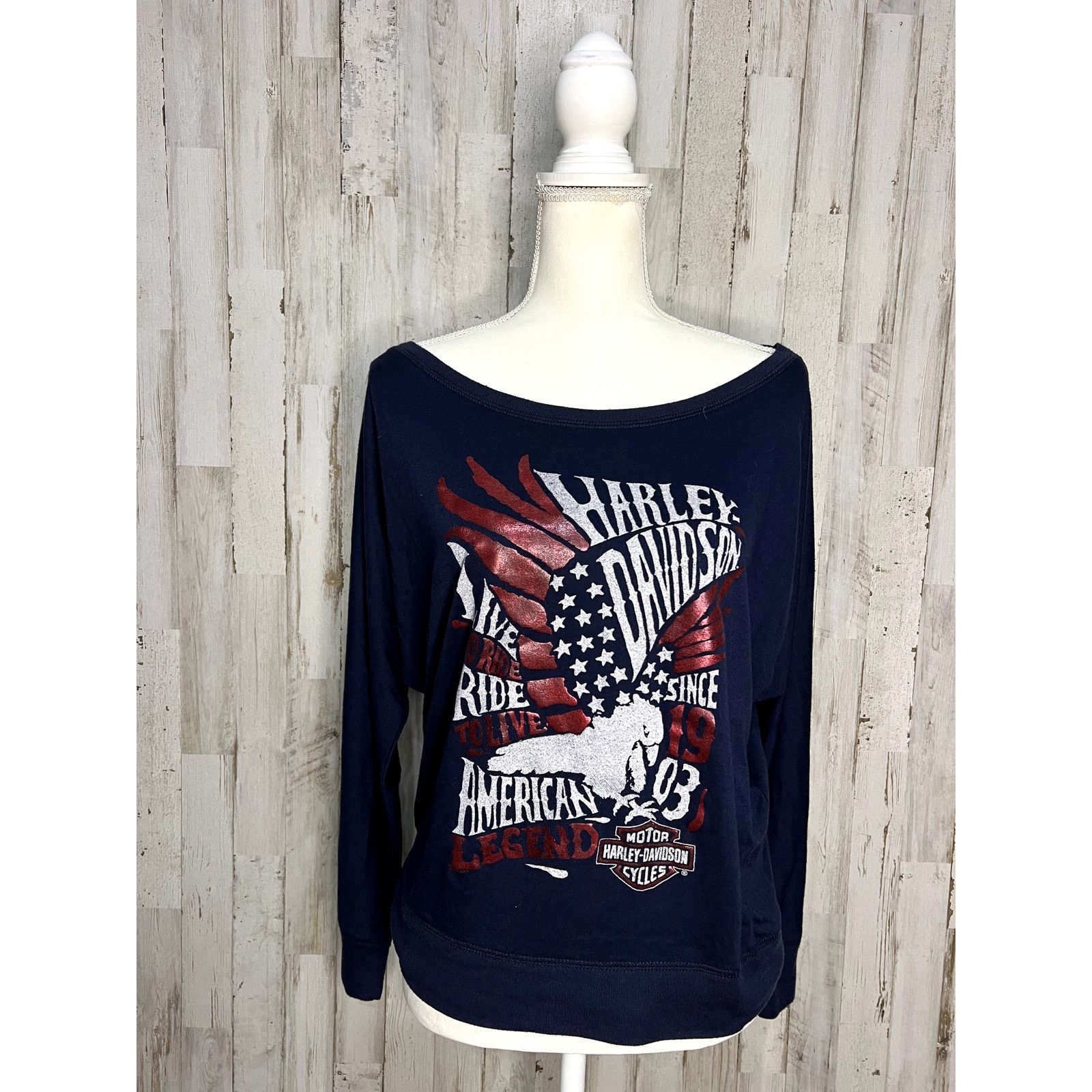 Harley Davidson Harley-Davidson Women's Large Long Sleeve Graphic T-Shirt Size L / US 10 / IT 46 - 1 Thumbnail