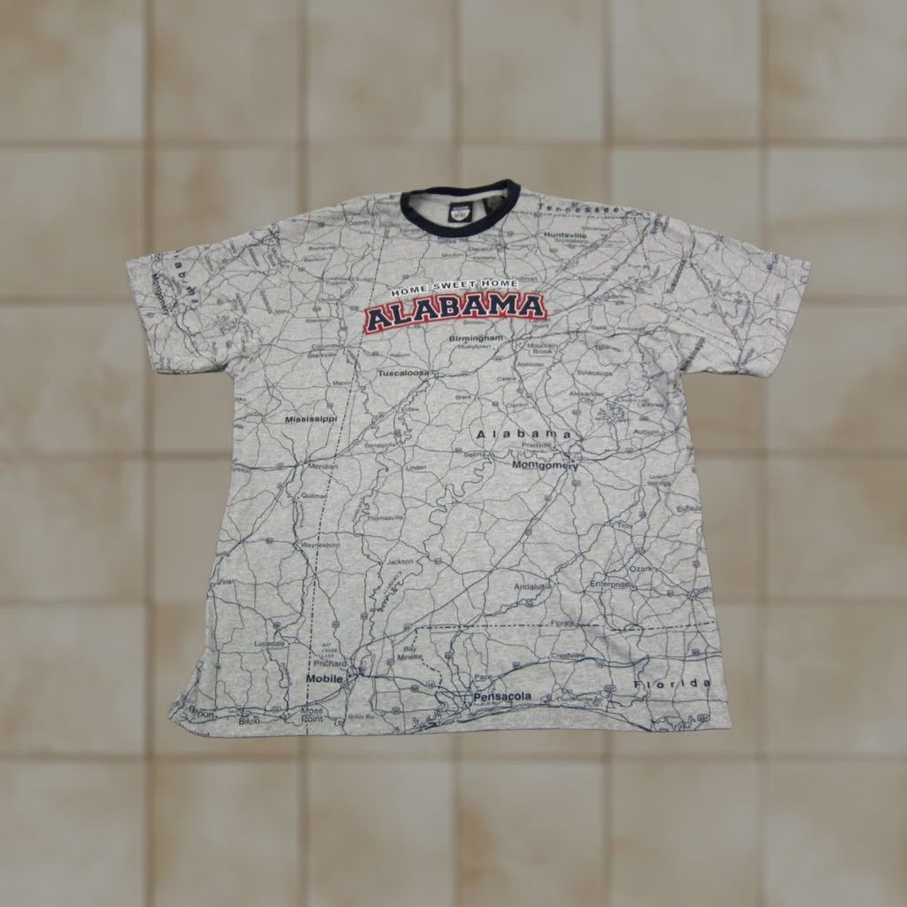 Vintage VINTAGE State of Mine Alabama Shirt Men Gray Large Map All Over Print 90s Size US L / EU 52-54 / 3 - 1 Thumbnail