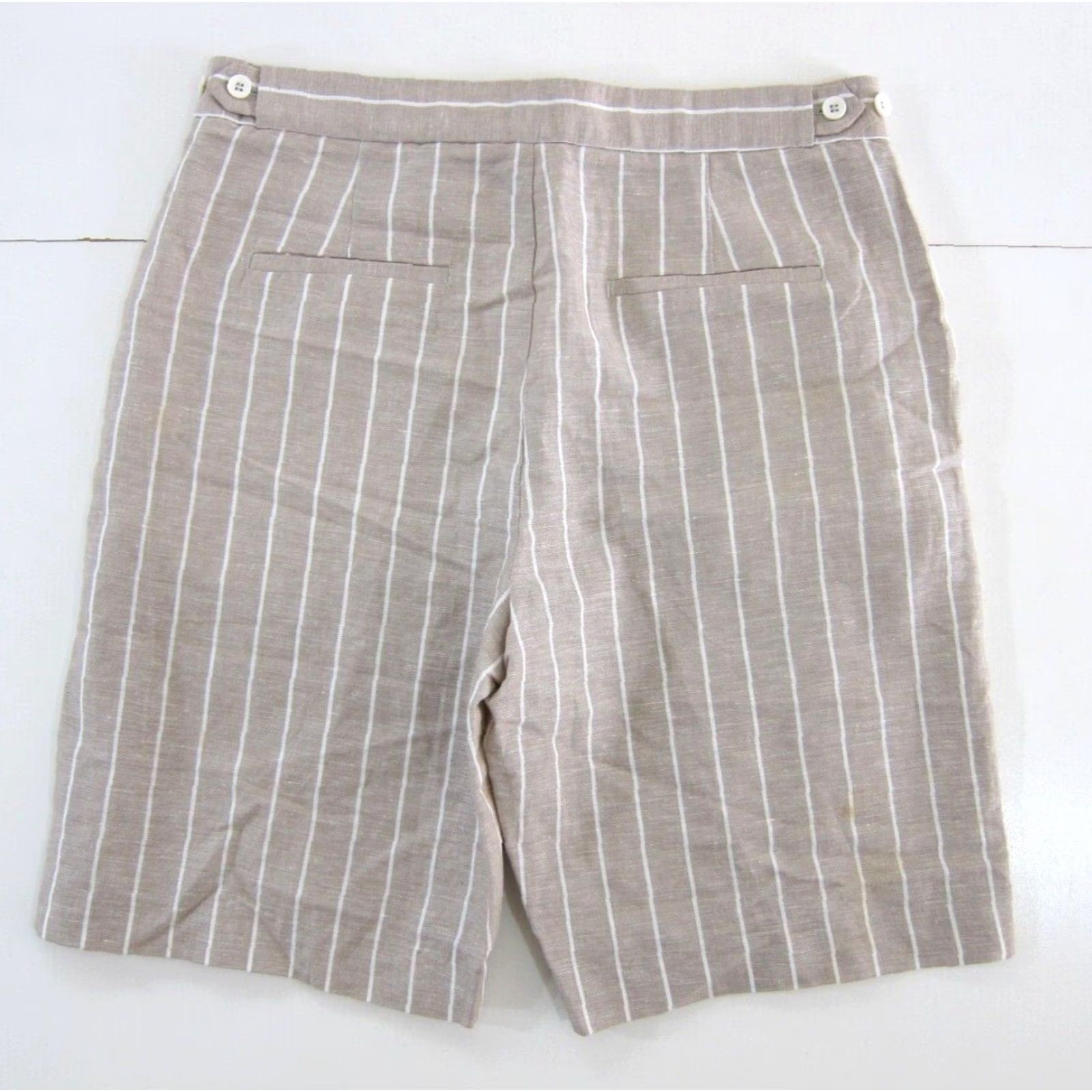Vintage NWT Gibson Latimer Bermuda Linen Beige Stripe Flat Front Short 6 Women Bermuda Linen Beige Stripe NWT Gibson Latimer Women Short 6 Size 28" / US 6 / IT 42 - 2 Thumbnail