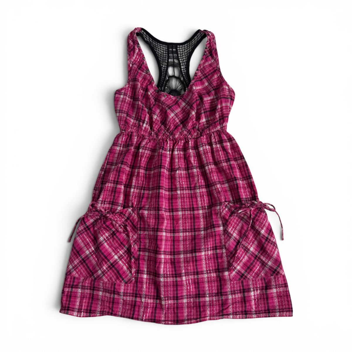 Decree Decree Studded Pink & Black Plaid Dress w/ Crochet Racerback Size M / US 6-8 / IT 42-44 - 1 Thumbnail