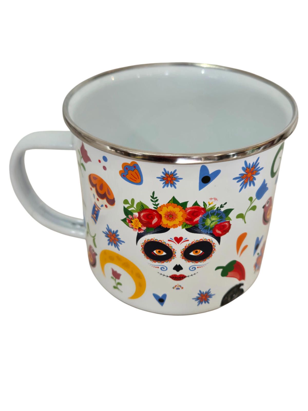 The Unbranded Brand Day of the Dead Enamel Coffee Cup Floral Mug NEW Size ONE SIZE - 1 Thumbnail