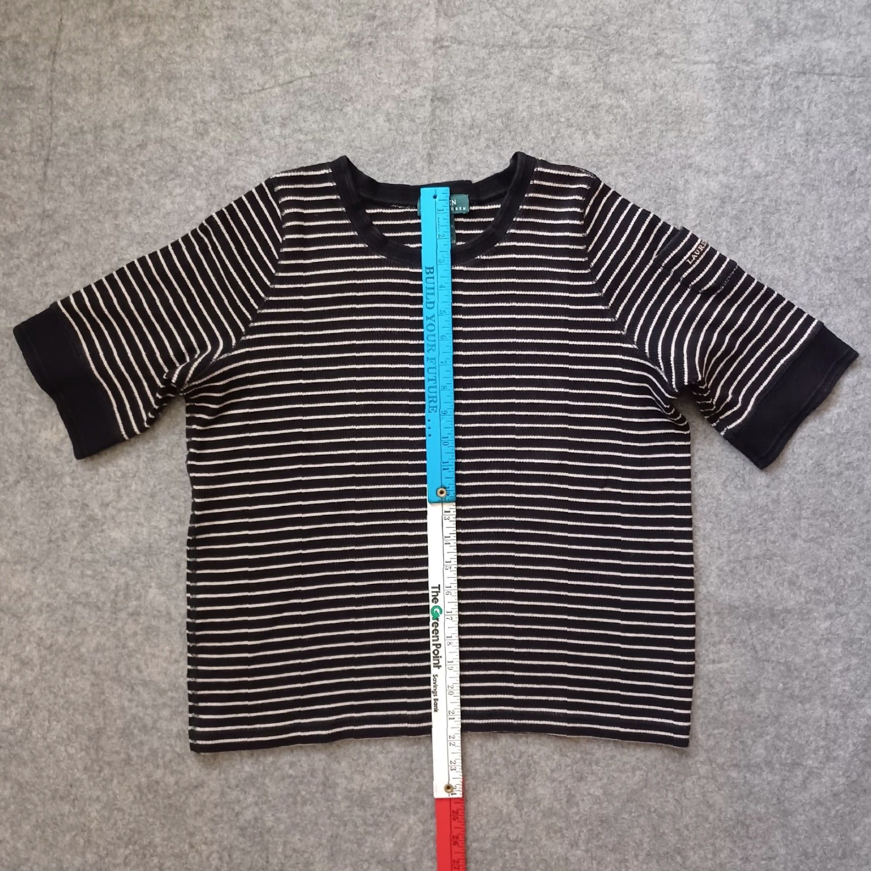 Ralph Lauren Lauren Ralph Lauren Women Sweater 1X Black Striped Short Sleeve Pocket Logo Size XL / US 12-14 / IT 48-50 - 7 Thumbnail
