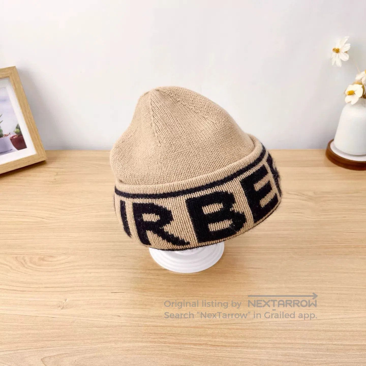 Burberry Burberry Camel Cashmere Black Logo Beanie. Size ONE SIZE - 5 Thumbnail