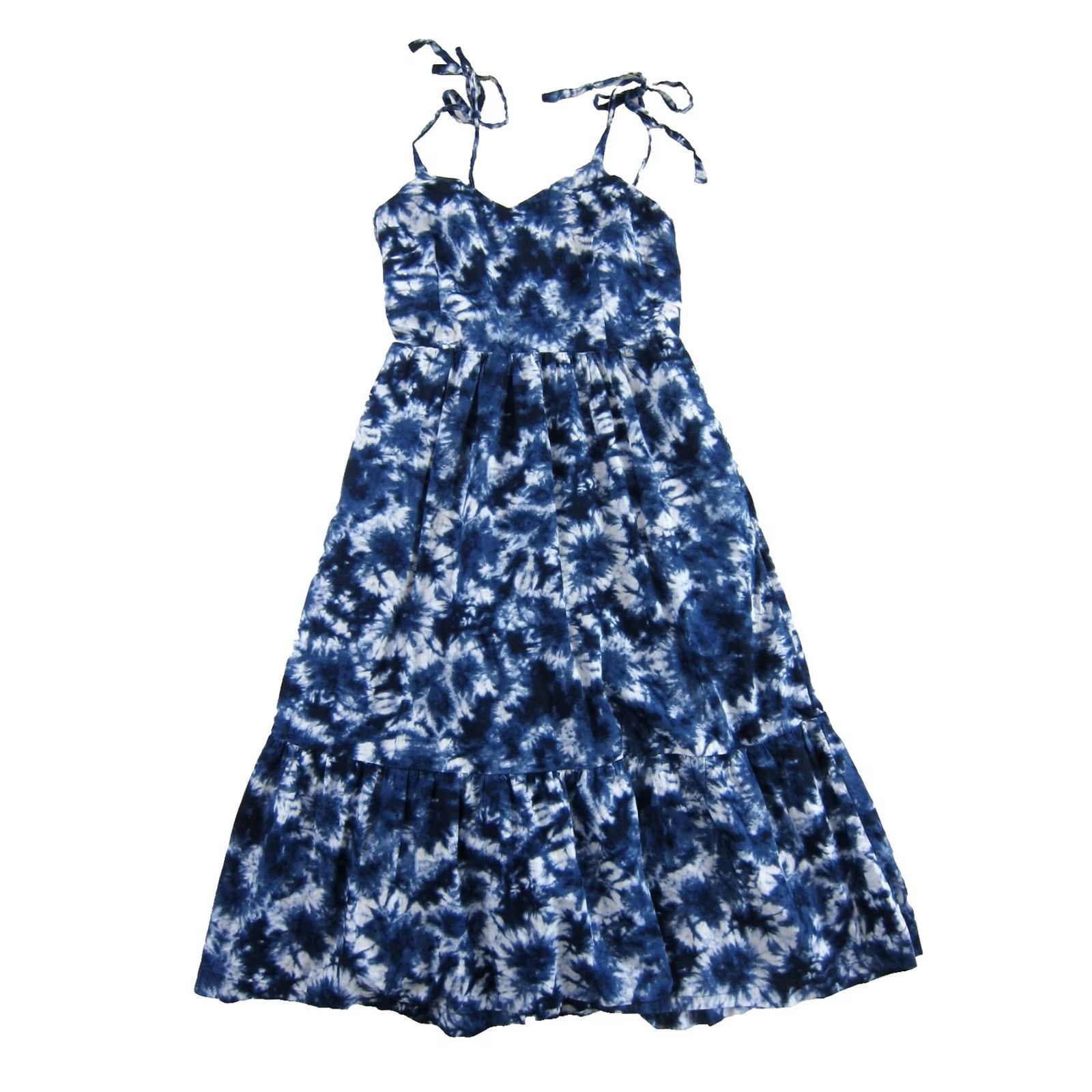 Gap GAP Blue White Tie Dye 100% Cotton Tie Shoulder Strap Midi Tank Dress 6 Size M / US 6-8 / IT 42-44 - 2 Thumbnail
