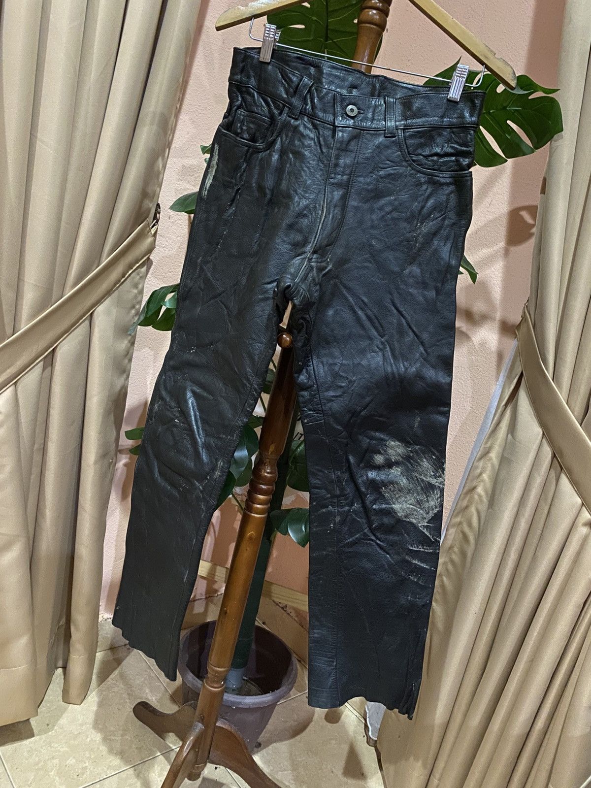 Genuine Leather Vintage NAVY RIDER Black Leather Biker Pant Genuine Leather Size US 29 - 2 Thumbnail