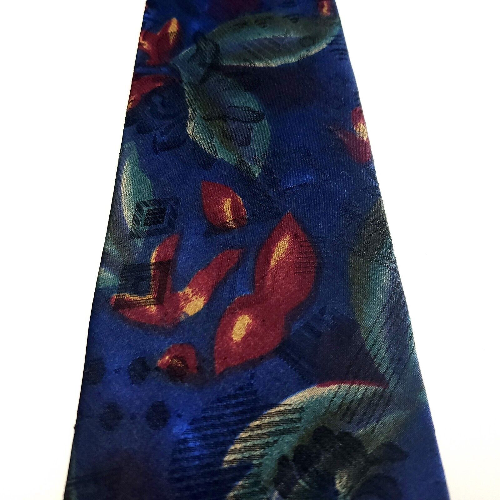 Vintage Brittania Blue Silk Tie Woven Wide Floral Size ONE SIZE - 2 Thumbnail