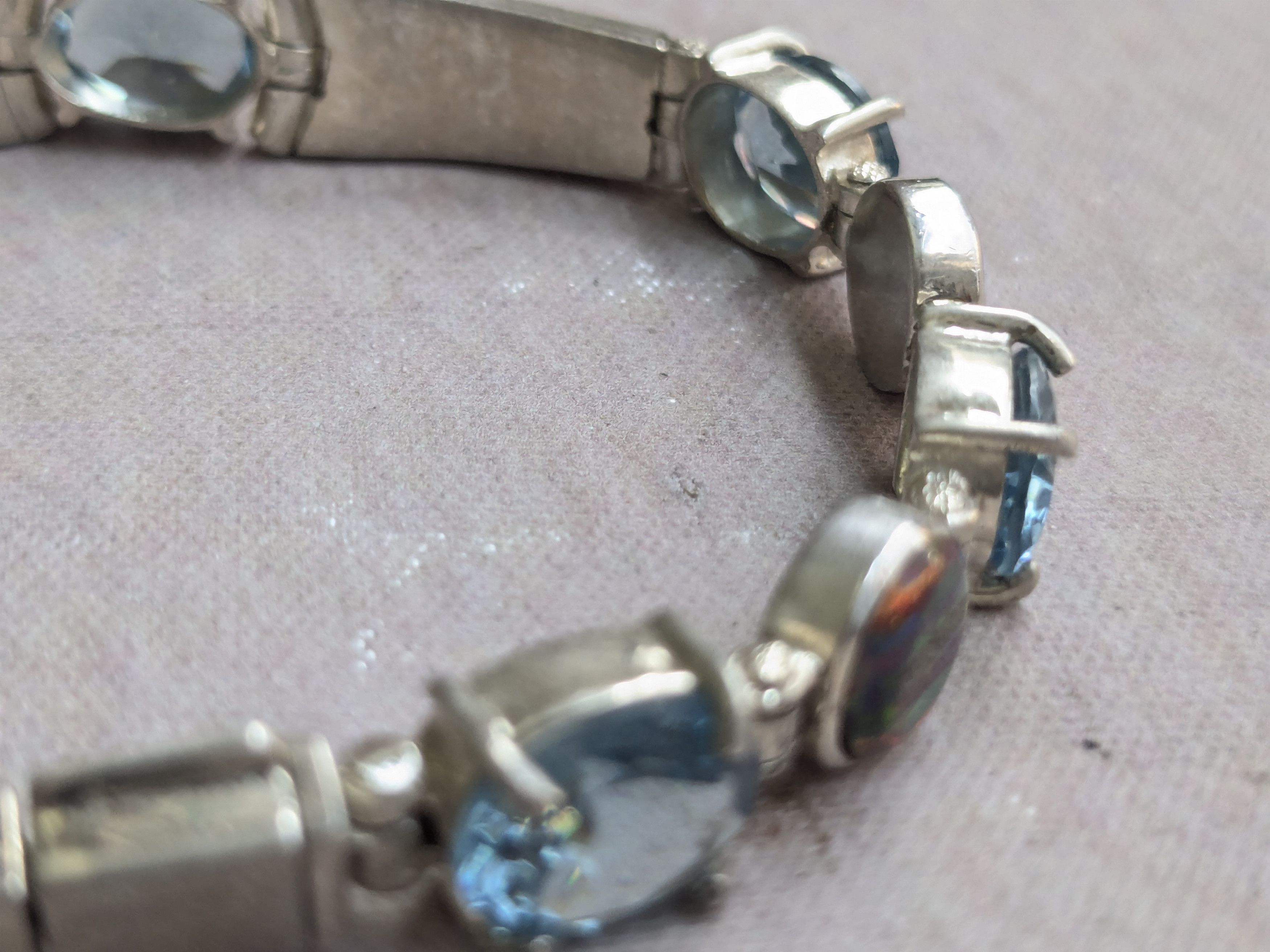 Jewelry Sterling Silver Tennis Bracelet Opal Blue Topaz Oval 7.25 Size ONE SIZE - 6 Thumbnail