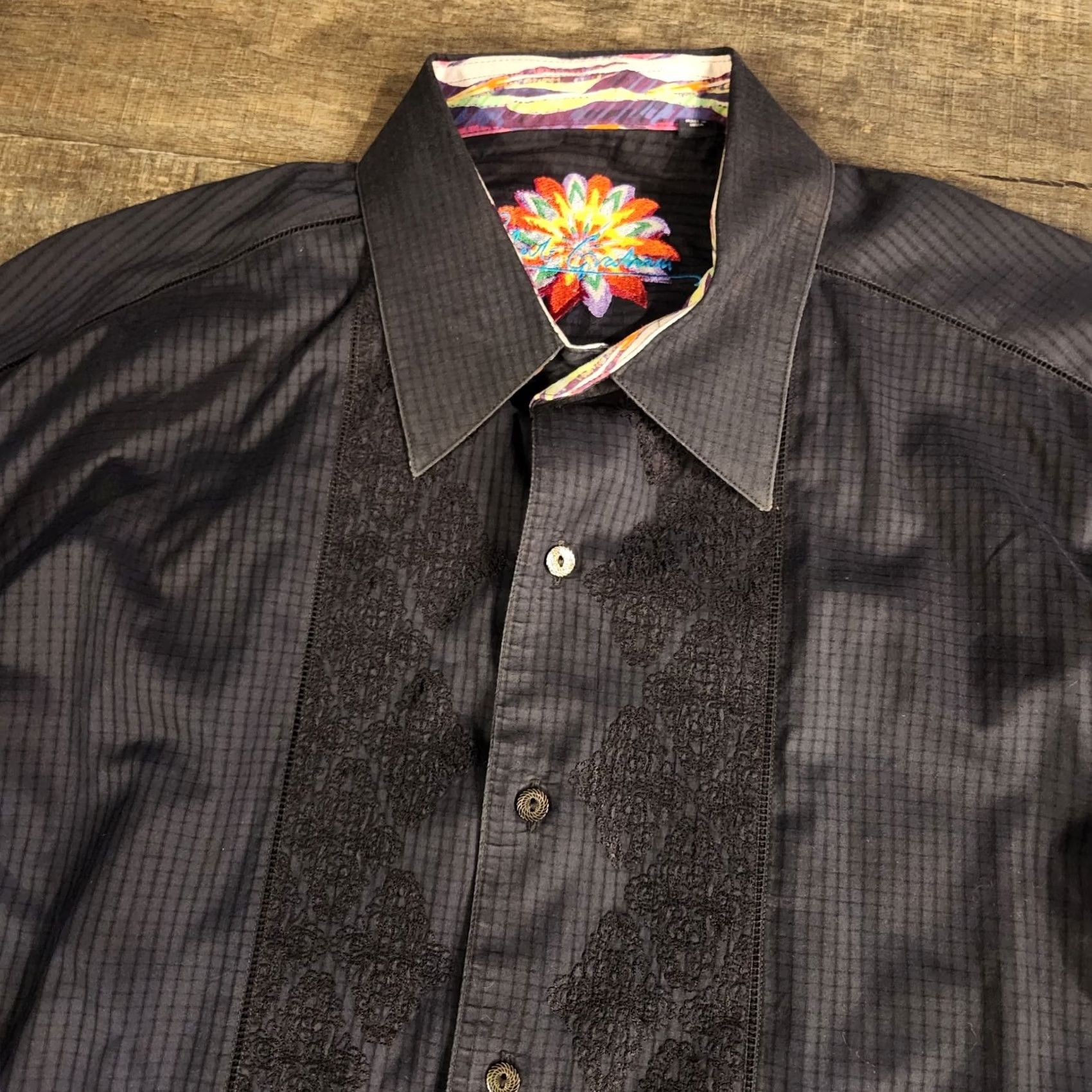 Robert Graham Robert Graham Button-Up Shirt Mens 2XL Black Textured Striped Flip Cuffs Collar Size US XXL / EU 58 / 5 - 6 Thumbnail