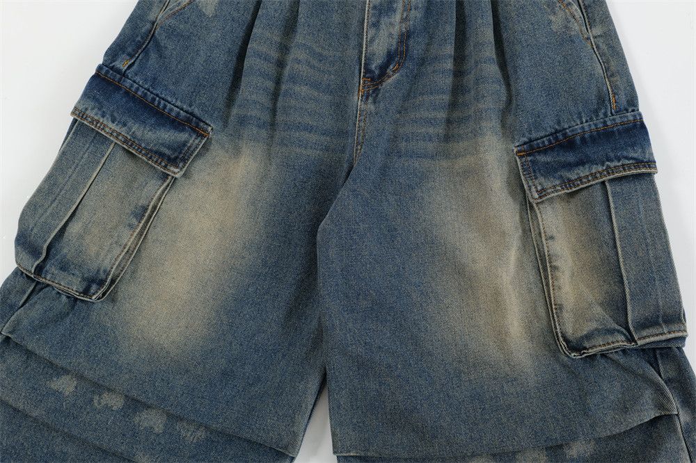 Japanese Brand × Jean Men's wrinkl pockets dstressed washed cargo denim shorts y2k Size US 32 / EU 48 - 6 Thumbnail