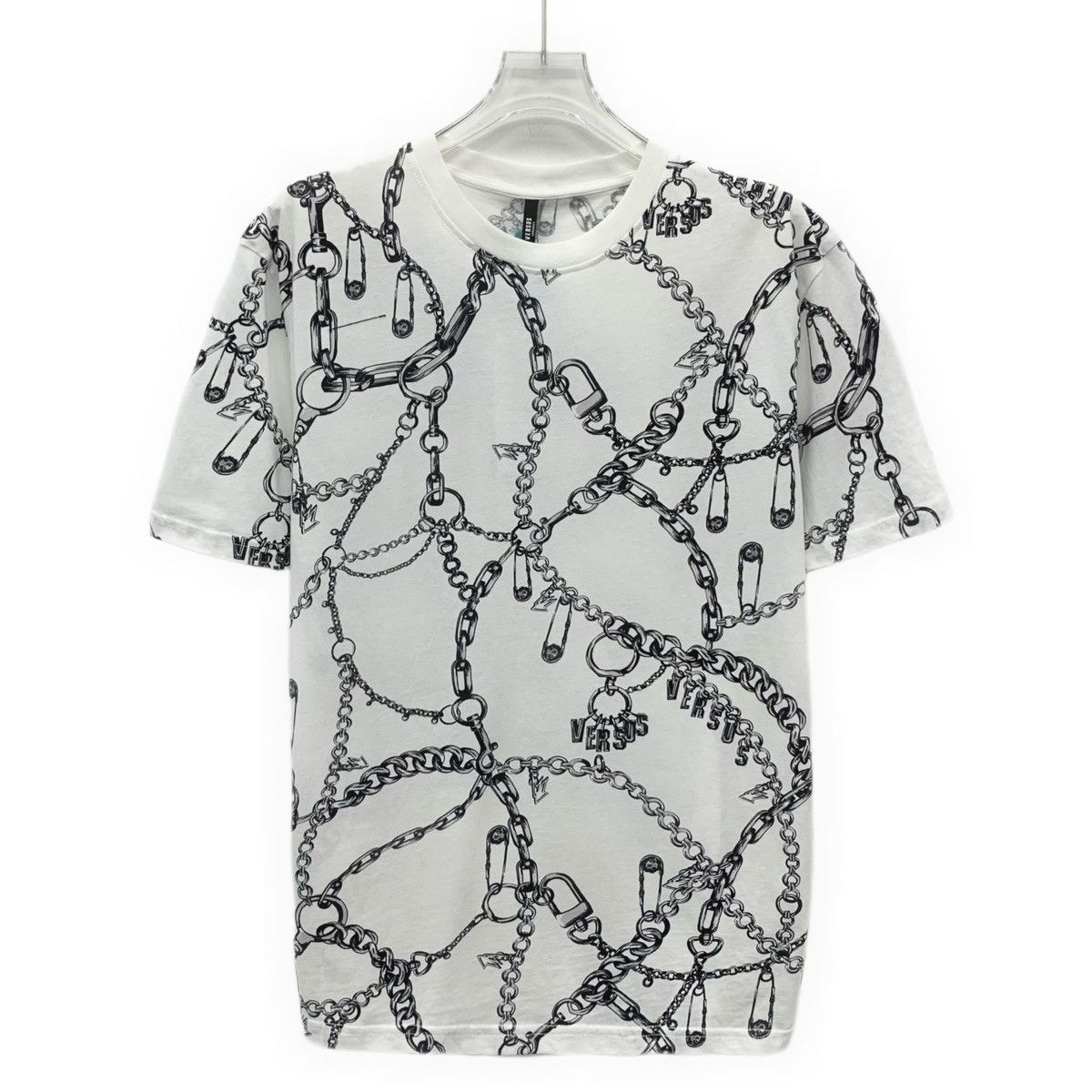 Versace Versace White Chain Print Cotton Crew Neck T-shirt K26WX Size US M / EU 48-50 / 2 - 1 Thumbnail