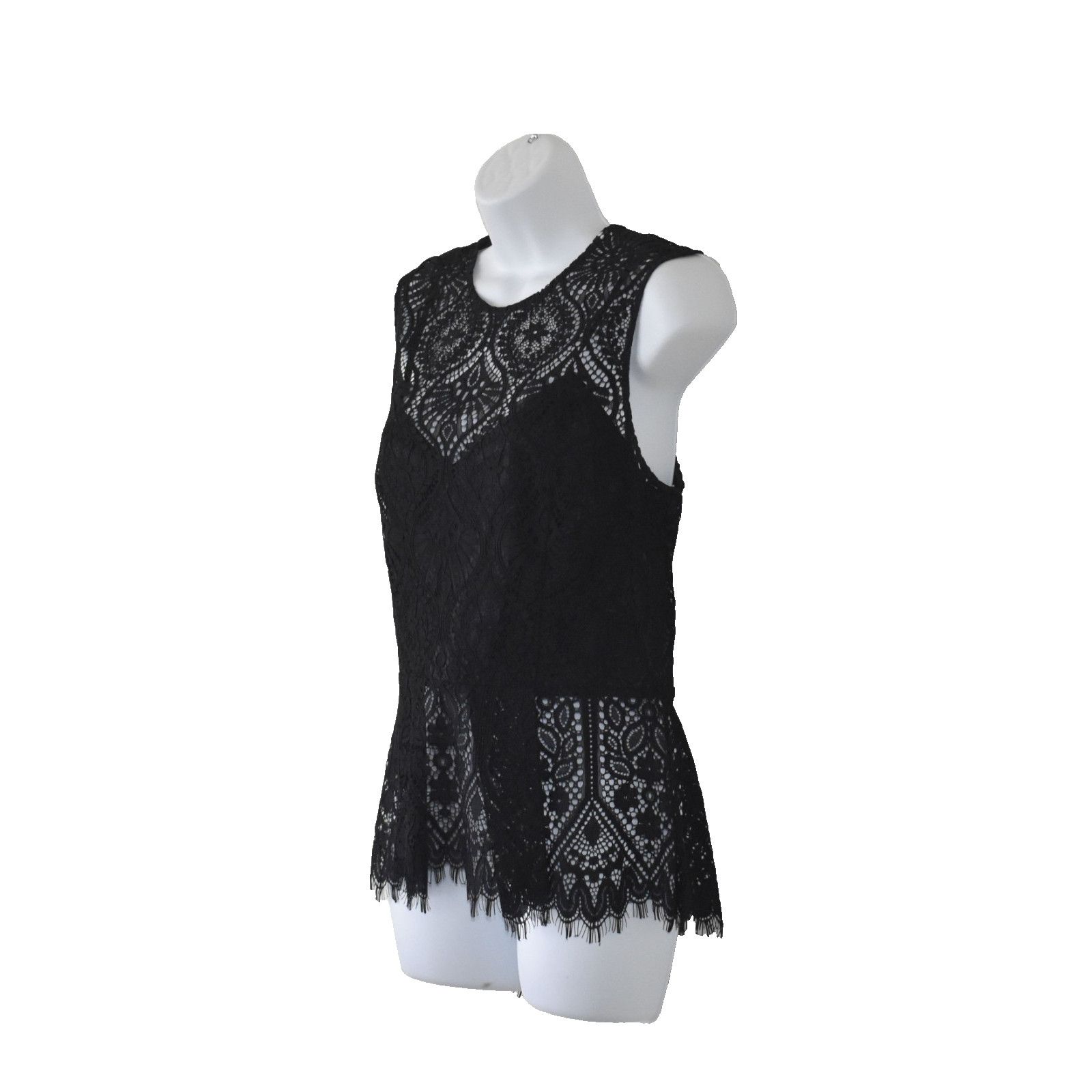 Veronica Beard VERONICA BEARD Black Lace Fringe Peplum Hem Top Sz 6 Size M / US 6-8 / IT 42-44 - 2 Thumbnail