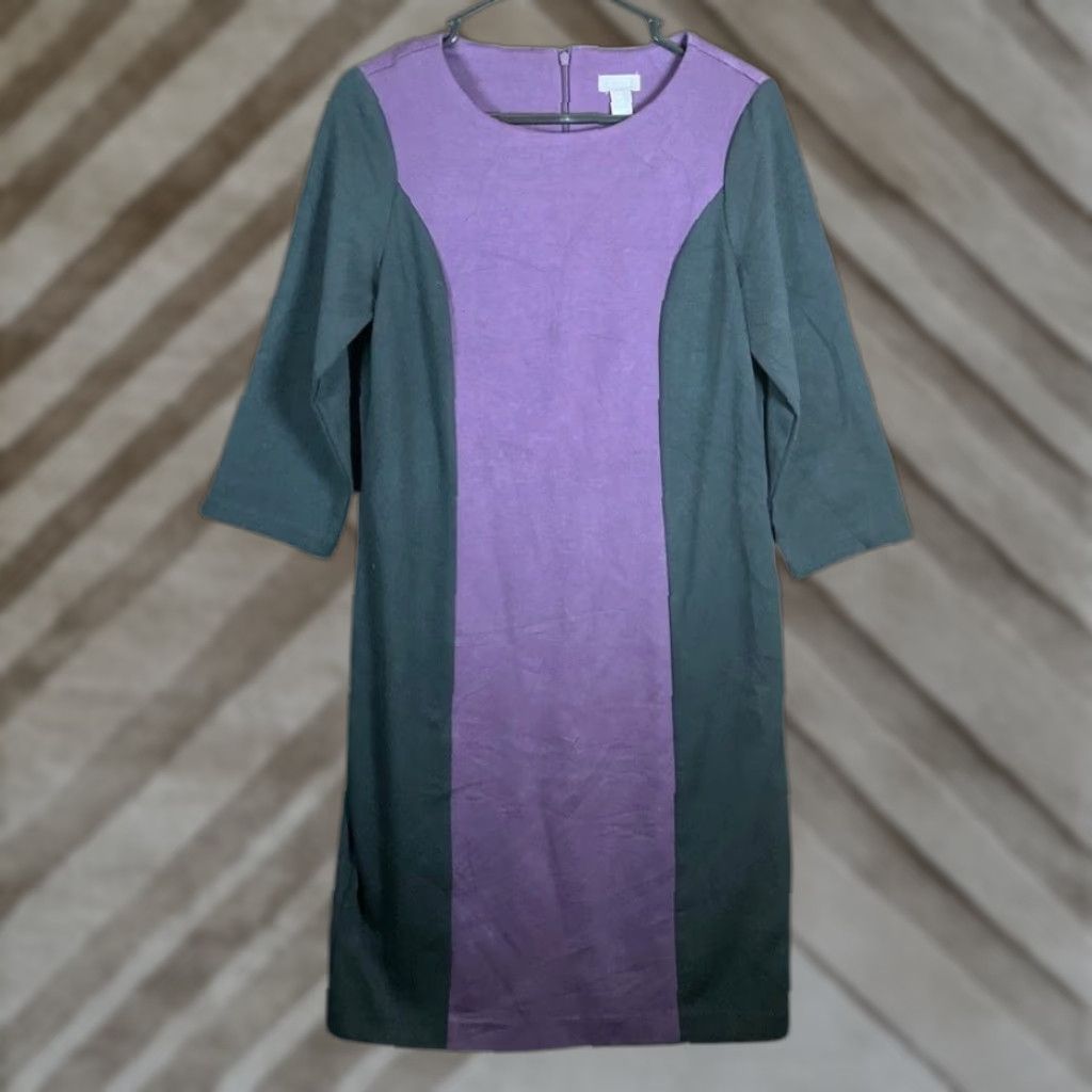 Vintage Chico's Womens Dress Black Purple Paneled Midi 3/4 Flare Sleeve Stretch 0 (S) Size S / US 4 / IT 40 - 1 Thumbnail