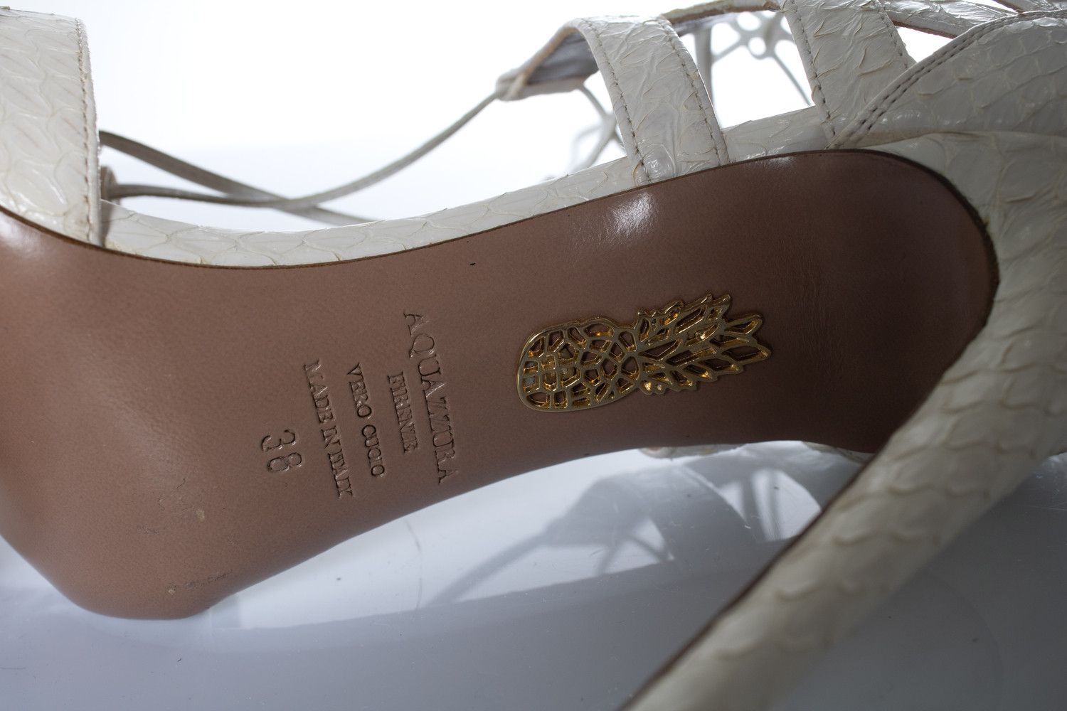 Aquazzura Aquazzura, white leather python sandals Size US 8 / IT 38 - 8 Thumbnail
