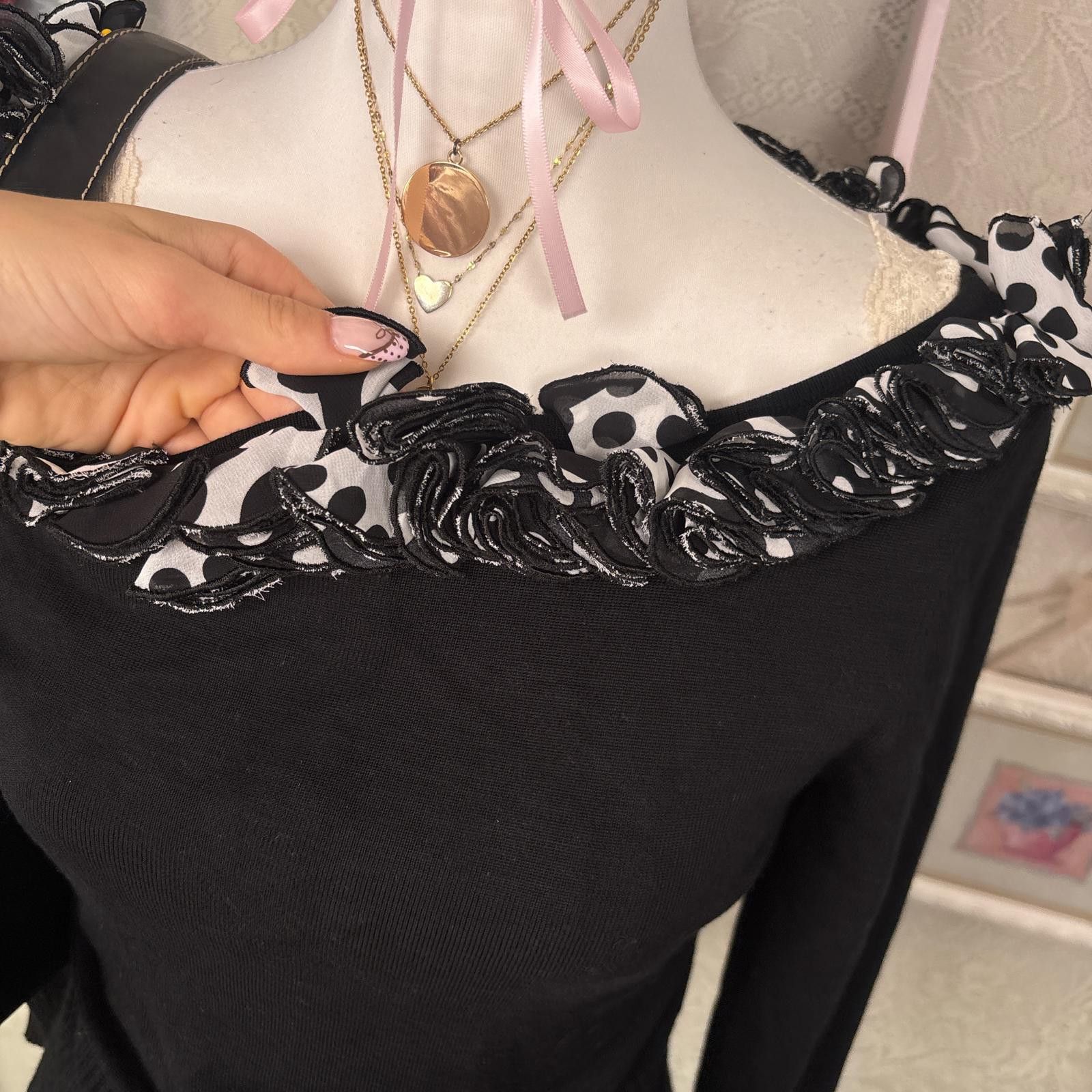 Baldinini vintage black polka dot grunge off the shoulder top Size M / US 6-8 / IT 42-44 - 4 Thumbnail