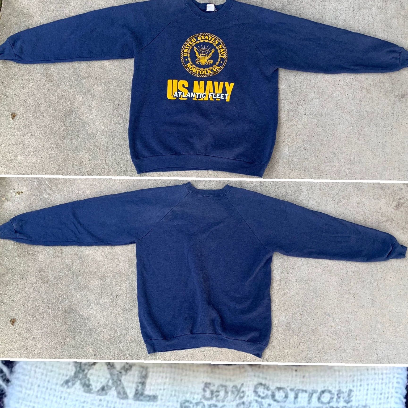 Fruit Of The Loom VINTAGE United States Navy Norfolk VA US Navy Atlantic Fleet sweatshirt XXL Men Blue Raglan Graphic Print Pullover Crew Neck Nylon/Poly Blend Size US XXL / EU 58 / 5 - 3 Thumbnail