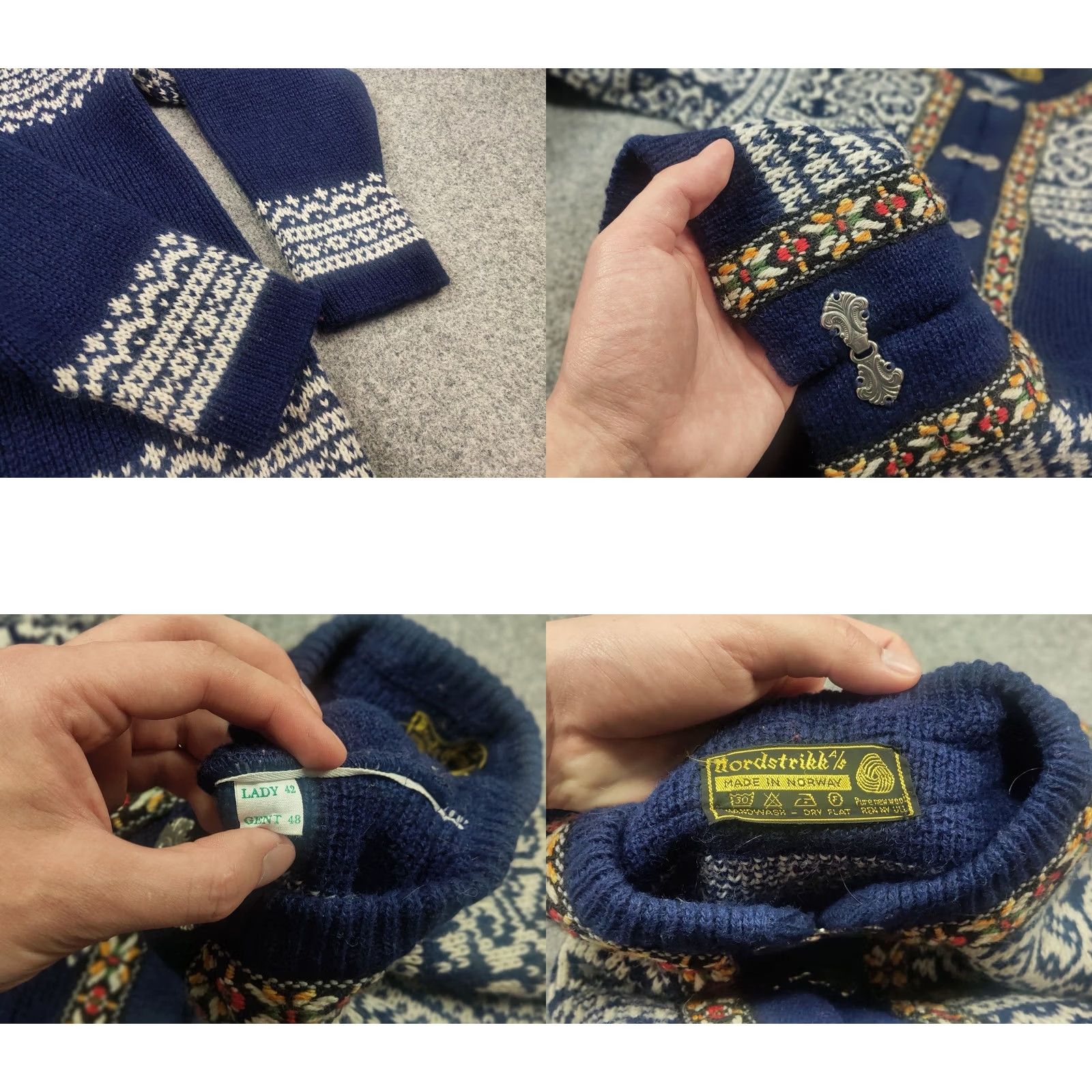 Vintage VINTAGE Nordstrikk Norwegian Wool Pattern Knit Cardigan sweater Men XS? No size? 90s Fair Isle Blue Wool Cardigan Size US M / EU 48-50 / 2 - 8 Thumbnail