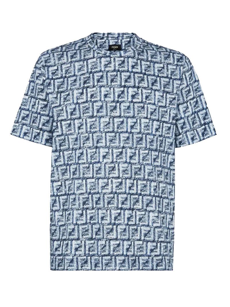 image of Fendi Ff Cotton T-Shirt in Blue, Men's (Size XL)