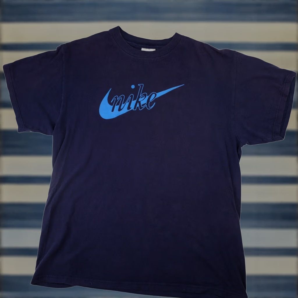 Nike VINTAGE Nike Spellout Swoosh Faded Graphic Shirt Men L Blue 90s T Shirt Size US L / EU 52-54 / 3 - 1 Thumbnail