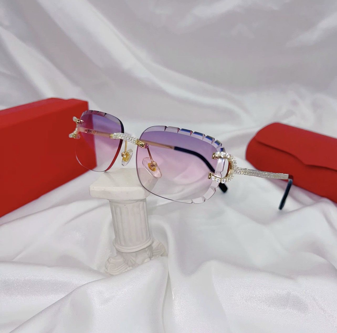 Other New Cut Purple Pink Lens Sunglasses square Rimless Sunglasse Size ONE SIZE - 1 Thumbnail