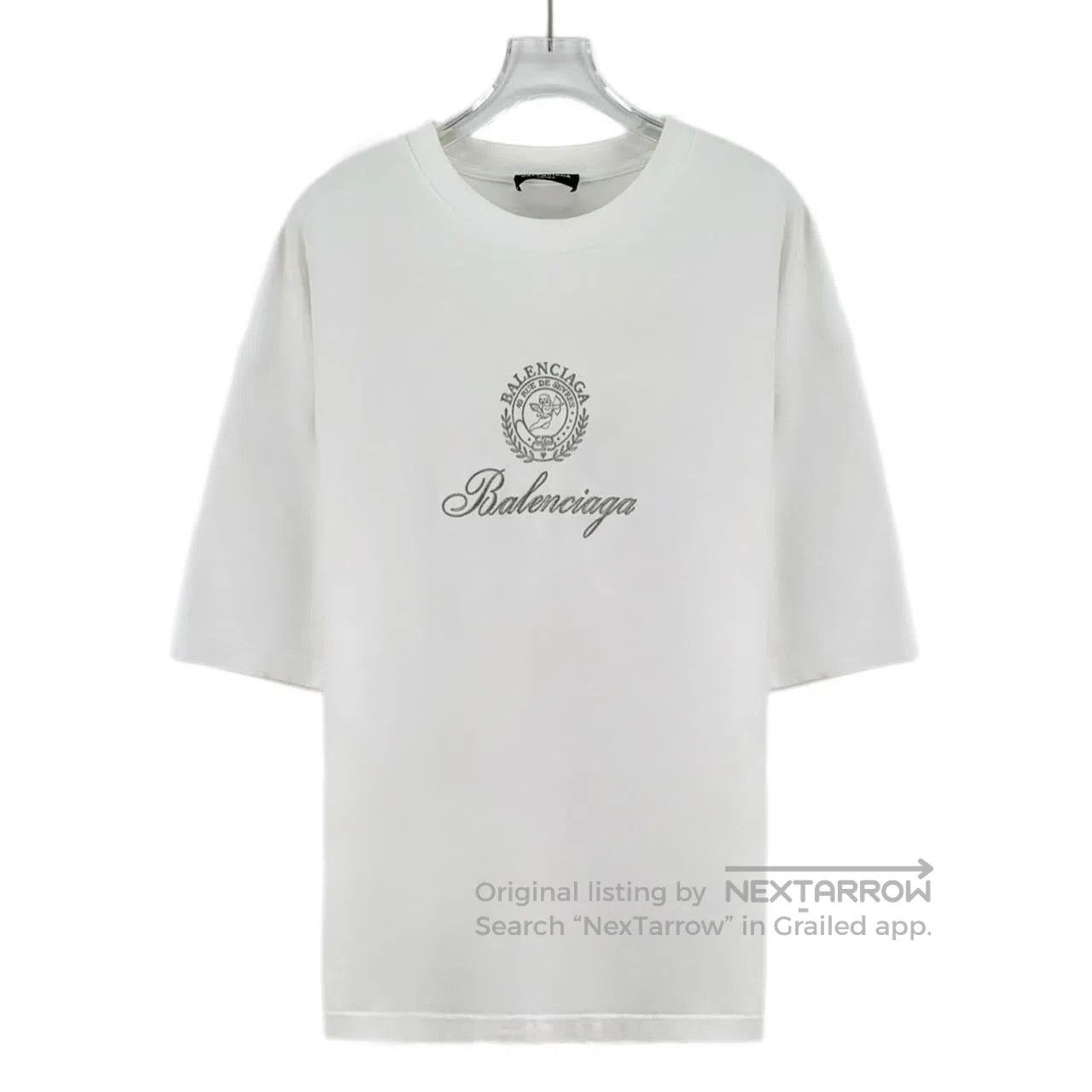 Balenciaga Balenciaga White Logo Lettering Embroidered Cotton Crewnec Size US M / EU 48-50 / 2 - 1 Thumbnail