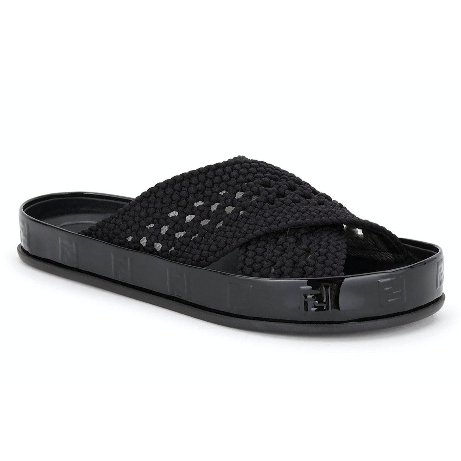 Fendi Fendi Black Criss Cross Woven Logo Mule Slide Slip On Flat Size US 6.5 / IT 36.5 - 2 Thumbnail