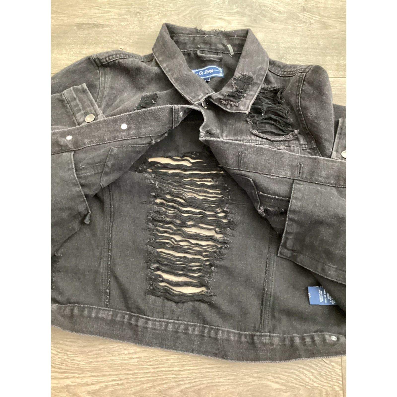 X-LARGE Ci Sono Denim - Distressed Black Jean Jacket Women's X-Large Size 40" / US 18 - 5 Thumbnail