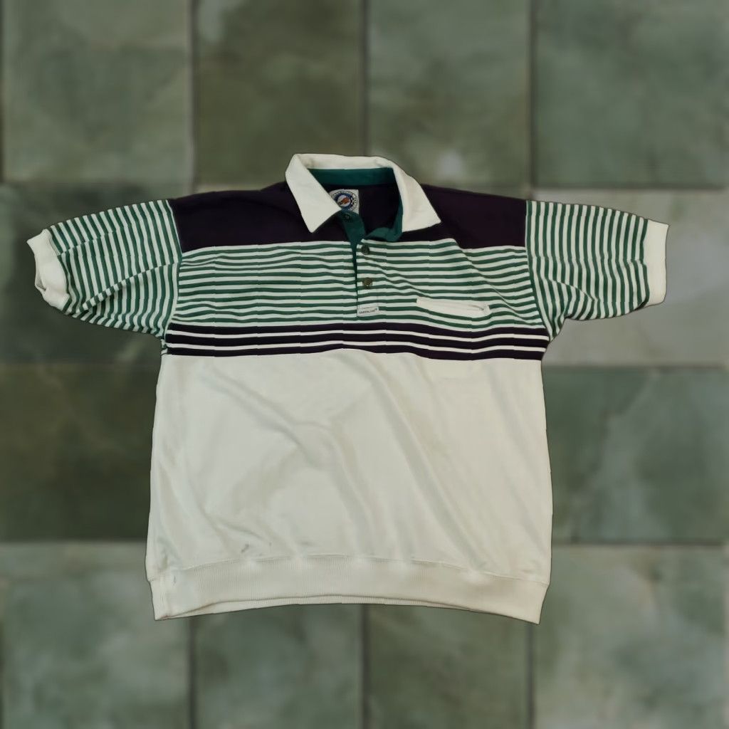 Vintage Greenline International Polo Shirt Large White Green Striped 80s Retro Golf Size US L / EU 52-54 / 3 - 1 Thumbnail