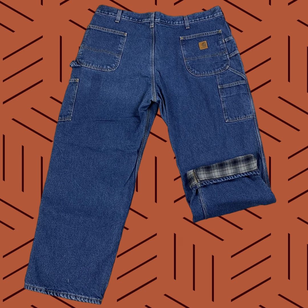 Carhartt VINTAGE Carhartt Dungaree Jeans 42x30 Flannel Lined Blue Denim Work B236 DST Mens Size US 40 / EU 56 - 1 Thumbnail