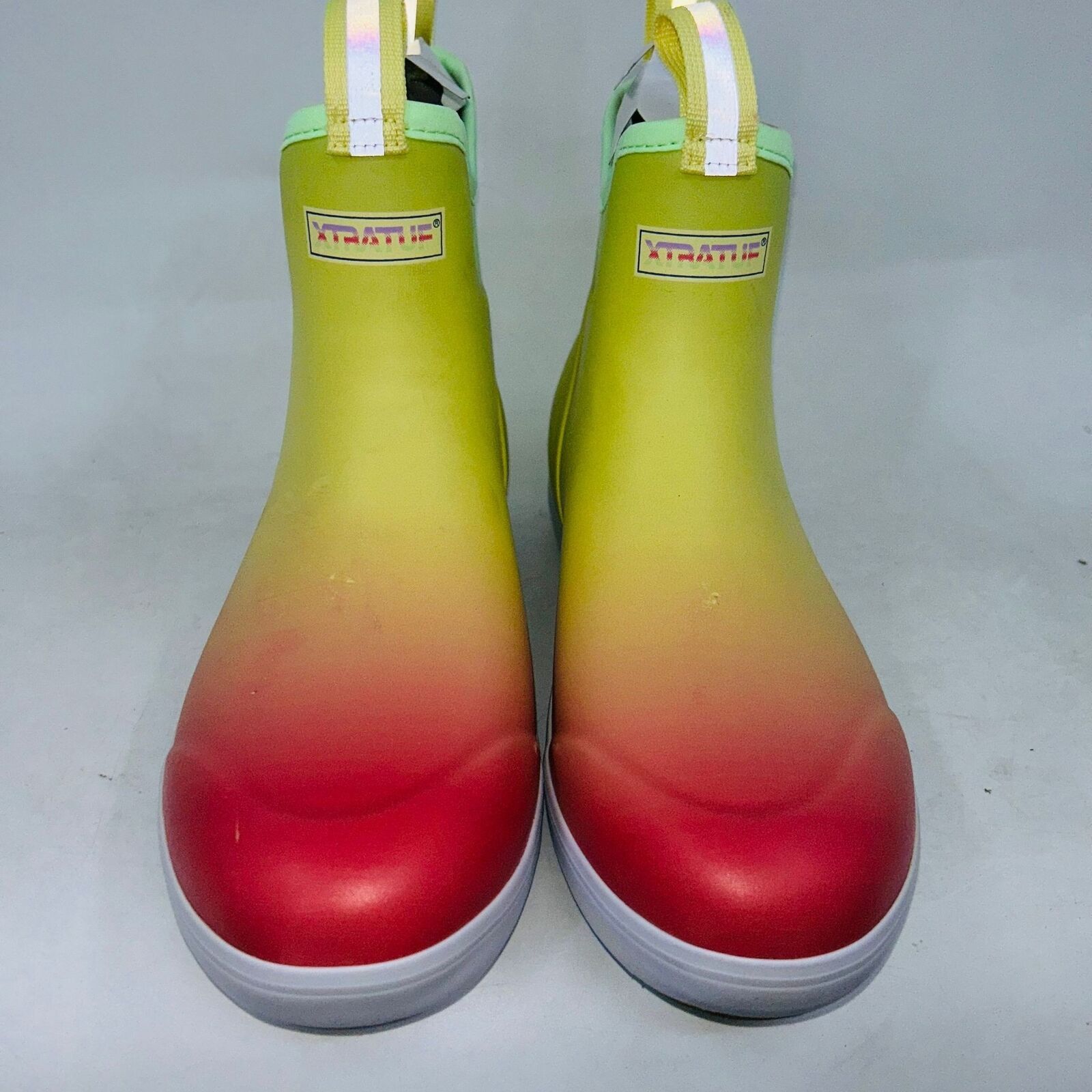 XTRATUF WOMENS BROWN YELLOW AURORA ANKLE DECK BOOTS SIZE 8B