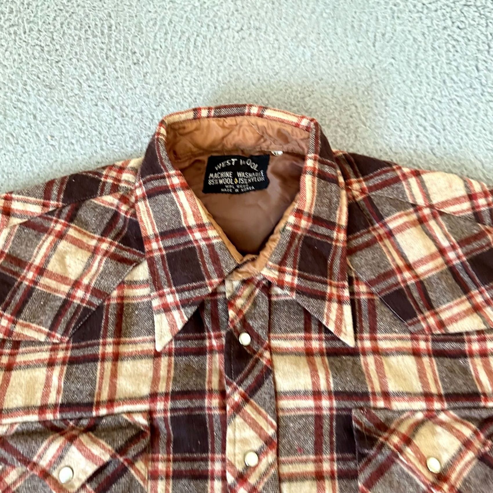 Vintage VINTAGE West Shirt Adult XL Red Brown Flannel Wool Disco Mens 70s Size US XL / EU 56 / 4 - 3 Thumbnail