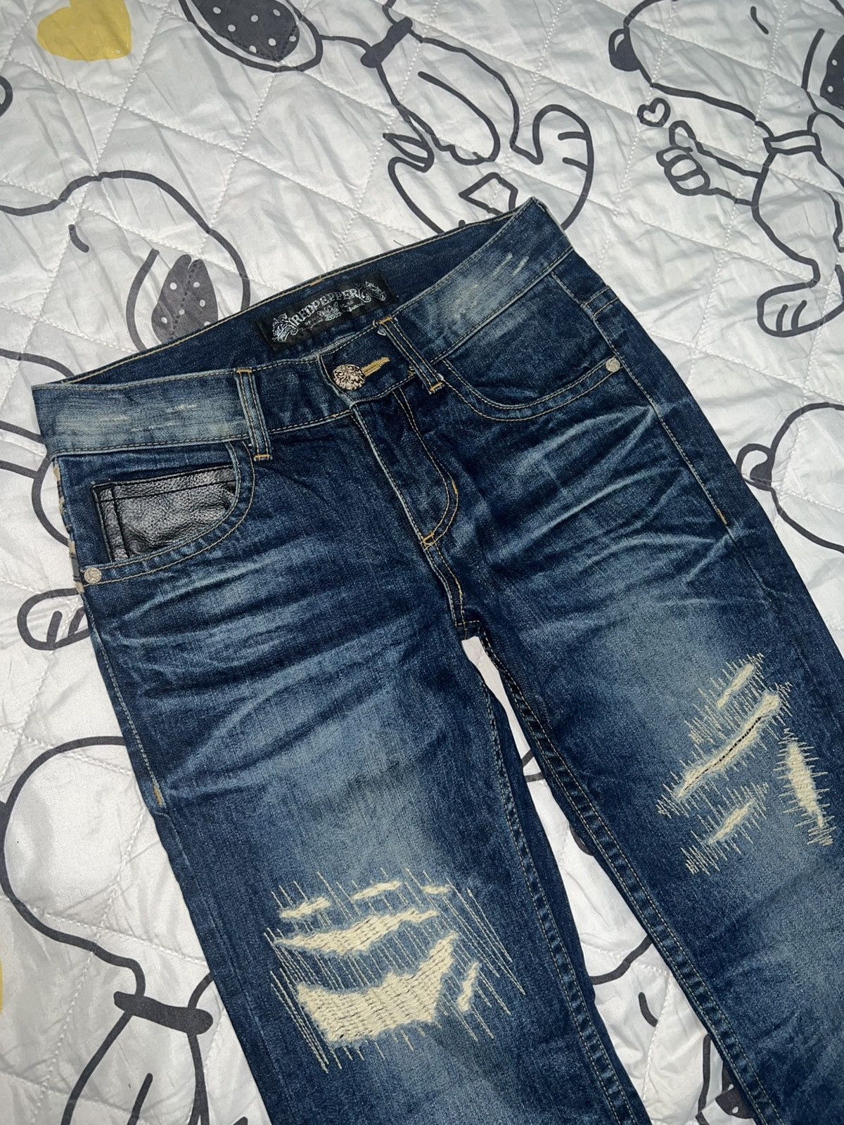 If Six Was Nine 1990s Red Pepper - Distressed Union Jack Flare Jeans Size US 30 / EU 46 - 3 Thumbnail