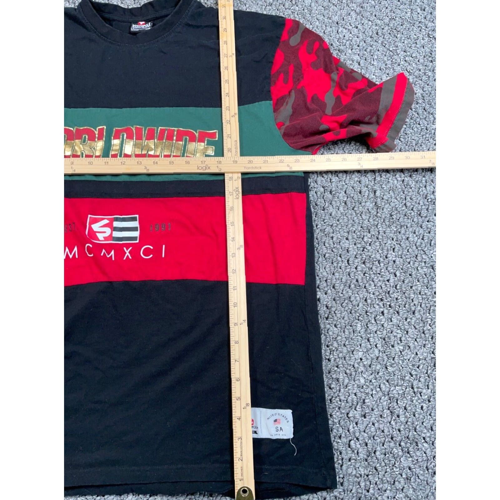 Southpole VINTAGE Southpole T-Shirt Black Striped Worldwide Print Cotton Crew Neck Short Sleeve Big 4X Men Mens Hip Hop Tribal Streetwear Shirt Size US XXL / EU 58 / 5 - 5 Thumbnail