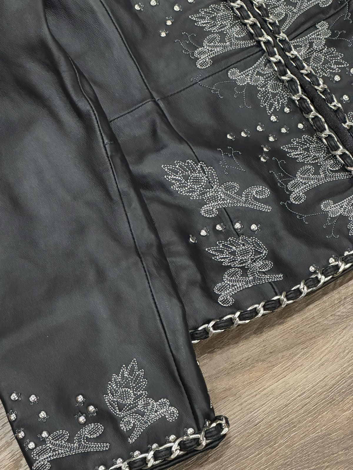 Guillaume Embroidered Leather Jacket Chain Trim Studded