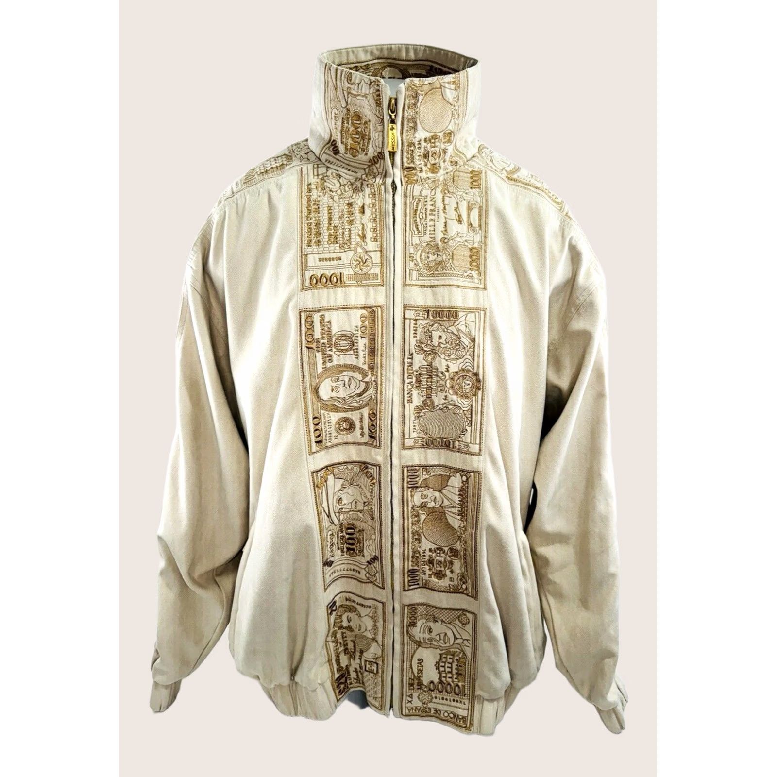 Vintage VINTAGE Benjam in 100 Dollars? Embroidered AL WISSAM Jacket - 2XL Beige Full Zip Men’s Urban EXCELLENT Size US XXL / EU 58 / 5 - 1 Thumbnail
