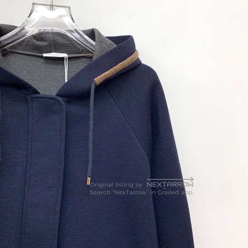 Brunello Cucinelli Brunello Cucinelli Dark Blue Hooded Drawstring Long Sleeve Size US XS / EU 42 / 0 - 3 Thumbnail
