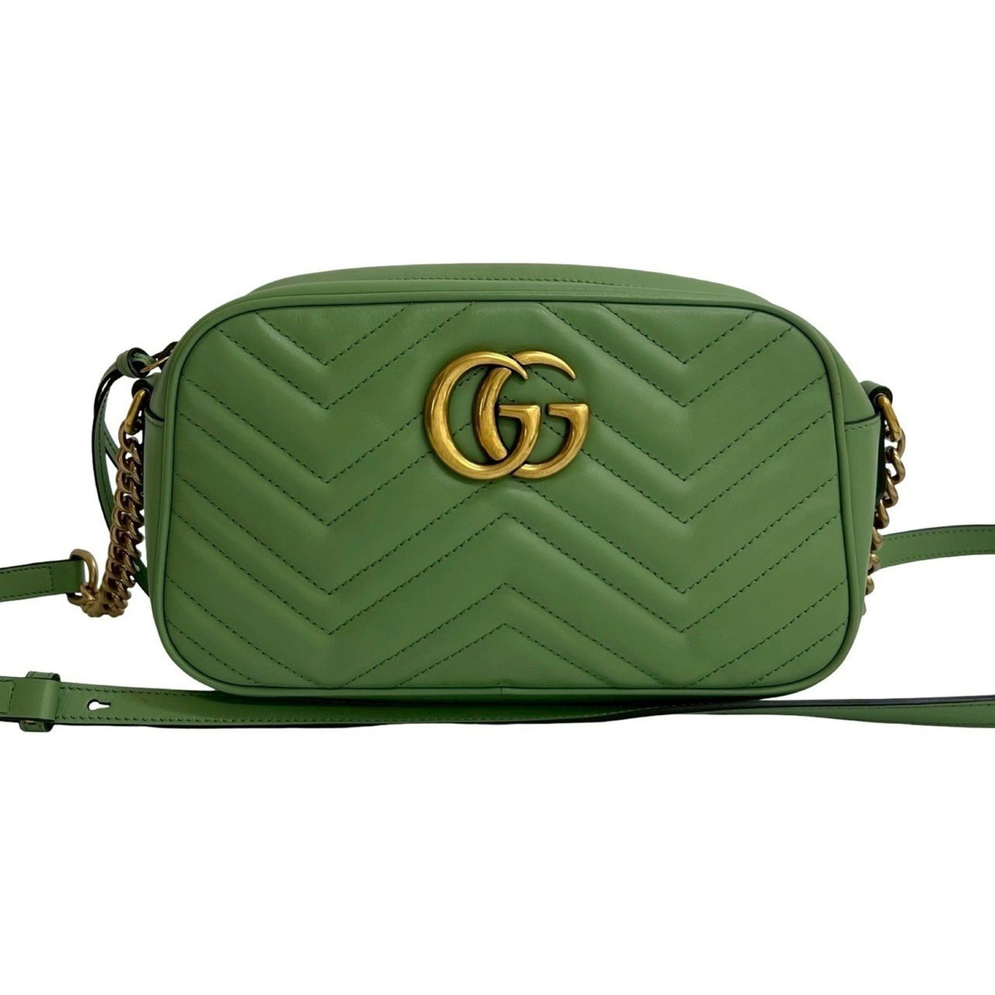 Gucci Nearly unused GUCCI GG Marmont quilted leather chain shoulder bag/pouch in light green (61489) Size ONE SIZE - 1 Thumbnail