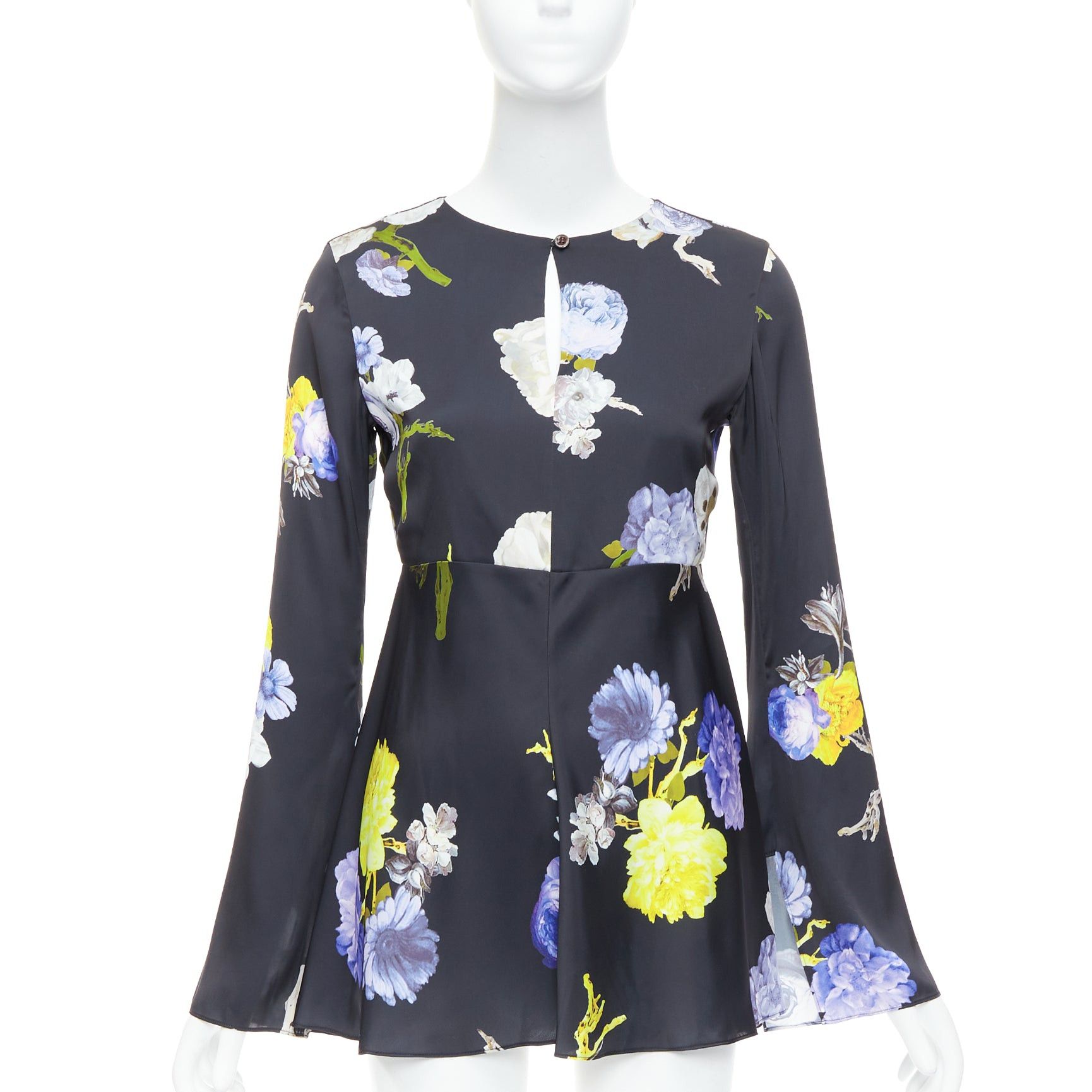 Acne Studios ACNE STUDIOS 2017 Bahari purple black floral silky flare cut out top FR34 XS Size XS / US 0-2 / IT 36-38 - 1 Thumbnail