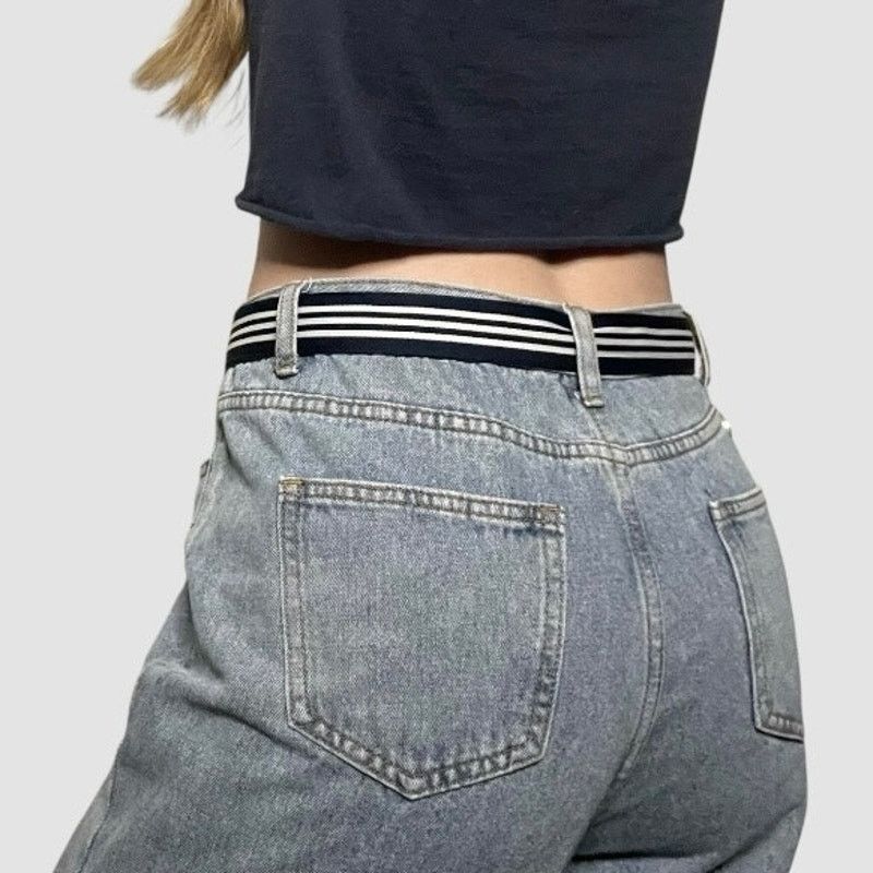 Abercrombie & Fitch Abercrombie & Fitch Navy Blue + White Striped D-Ring Belt Size ONE SIZE - 4 Thumbnail